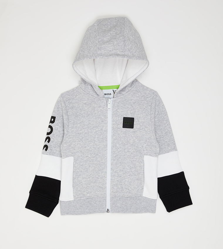 Buy Boss Logo Printed Long Sleeves Hoodie In Grey 6thStreet Bahrain