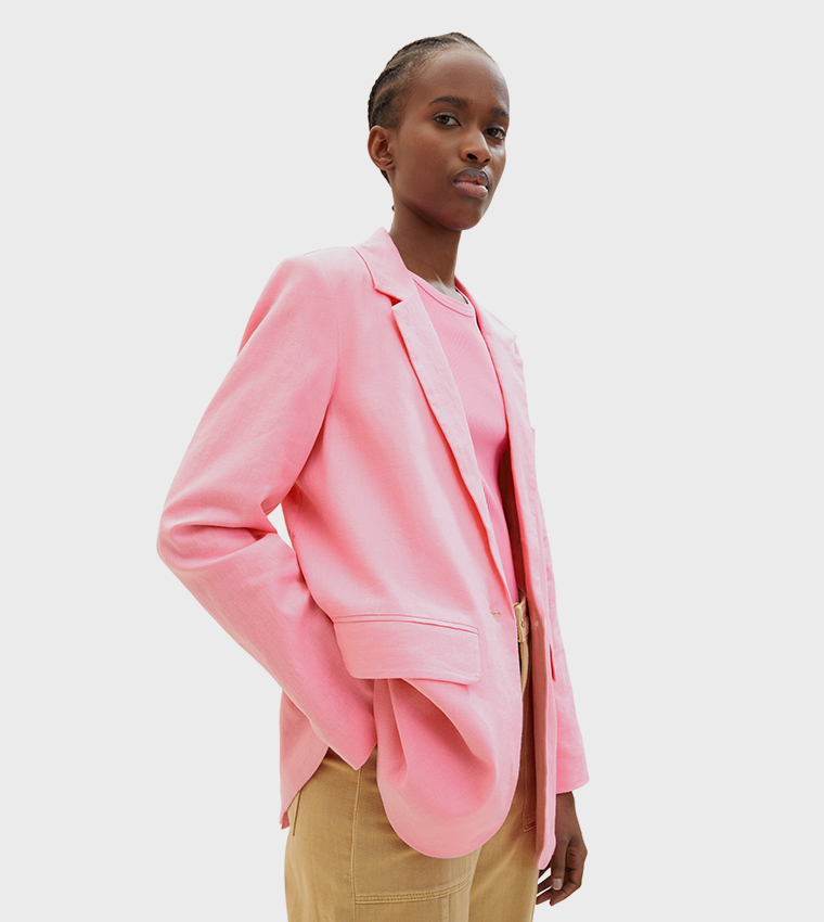 Solid Long Sleeves Linen Blazer