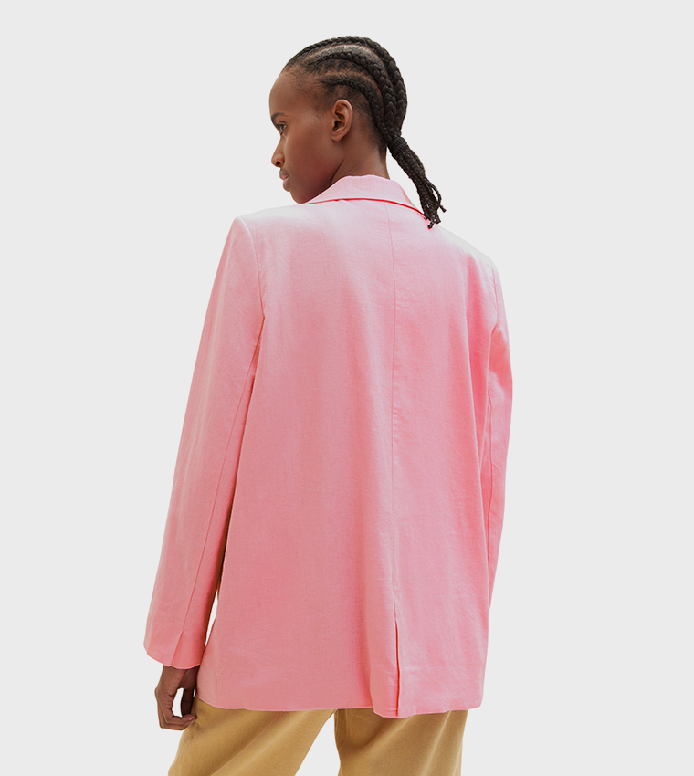 Solid Long Sleeves Linen Blazer
