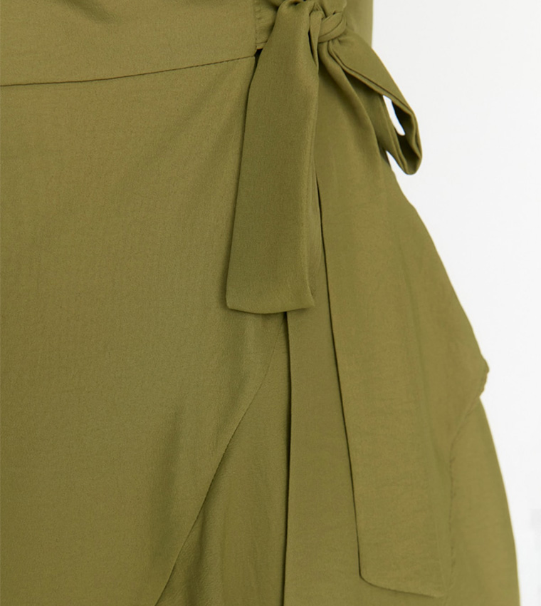 Double Breasted Collar Tie Frilled Dress