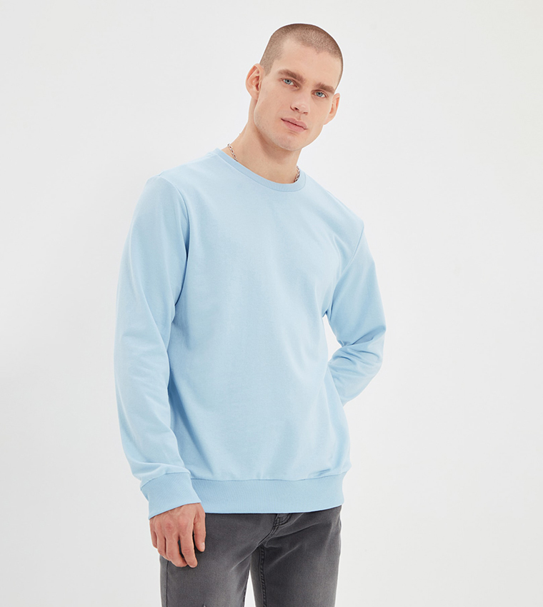 Buy Trendyol Solid Regular Fit Crew Neck Sweatshirt In Blue