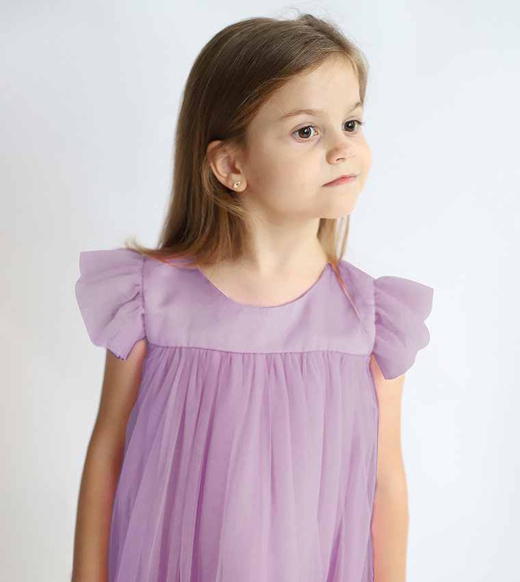 Pleated Round Neck Casual Dress