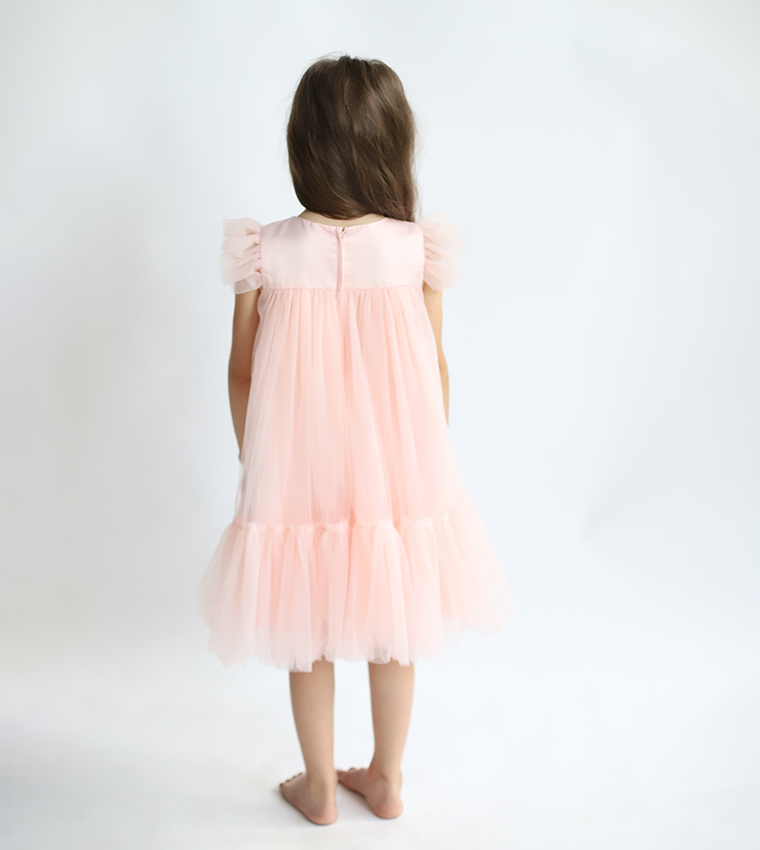 Pleated Round Neck Casual Dress