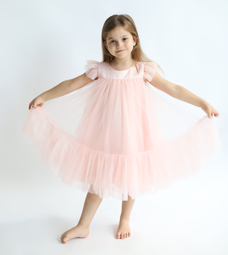 Pleated Round Neck Casual Dress