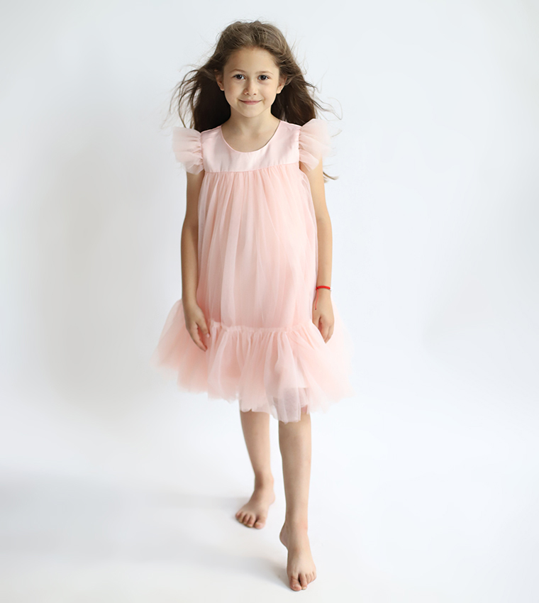 Pleated Round Neck Casual Dress