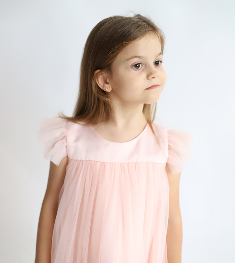Pleated Round Neck Casual Dress