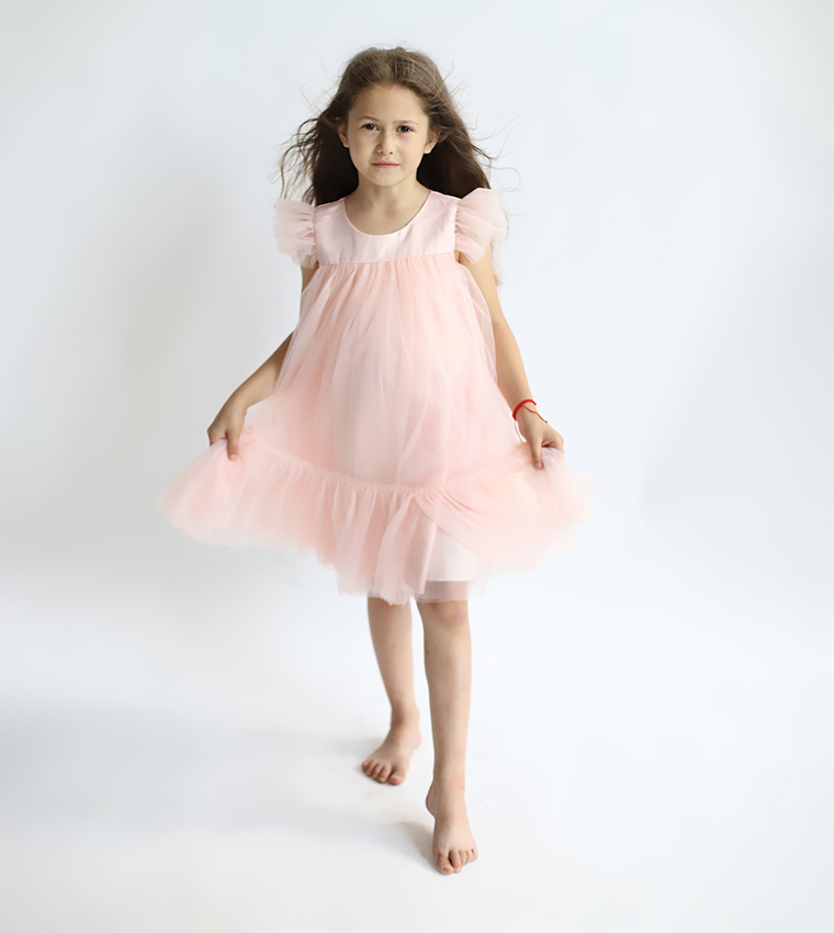 Pleated Round Neck Casual Dress