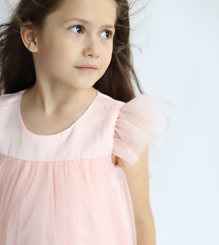 Pleated Round Neck Casual Dress