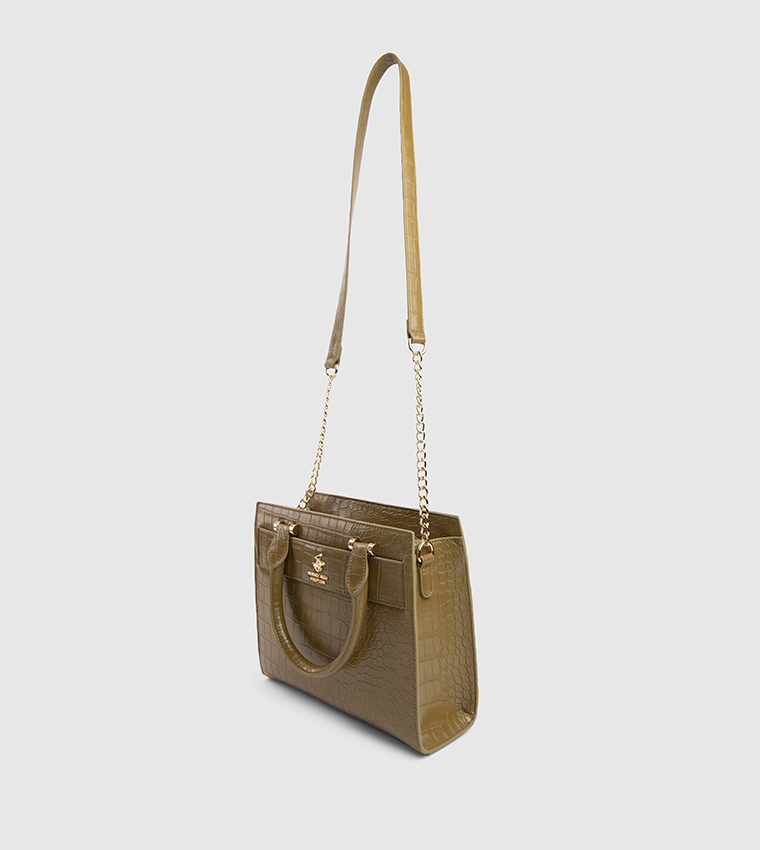 Textured Zip-Closure Satchel Bag