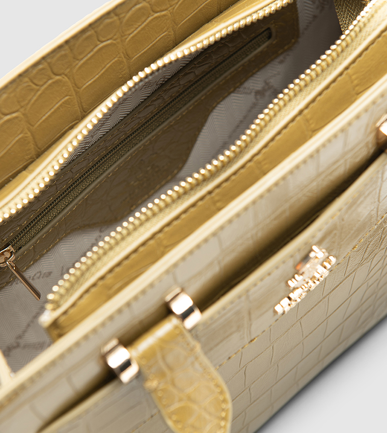 Textured Zip-Closure Satchel Bag