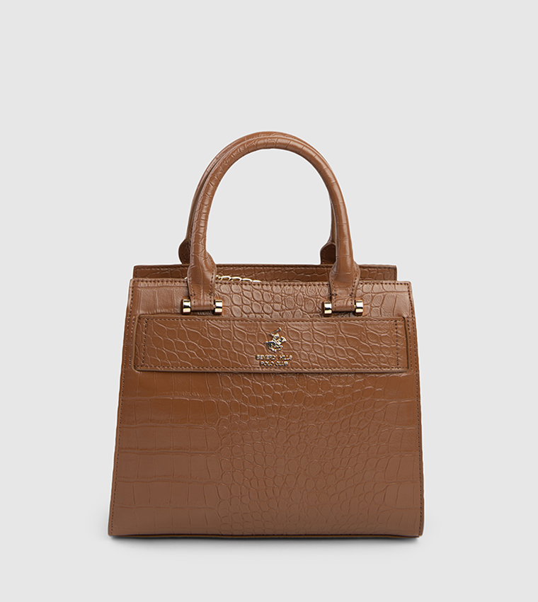 Textured Zip-Closure Satchel Bag