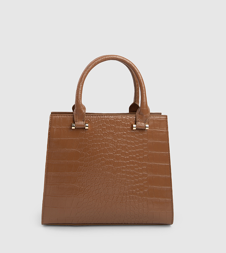 Textured Zip-Closure Satchel Bag