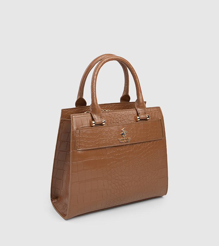 Textured Zip-Closure Satchel Bag