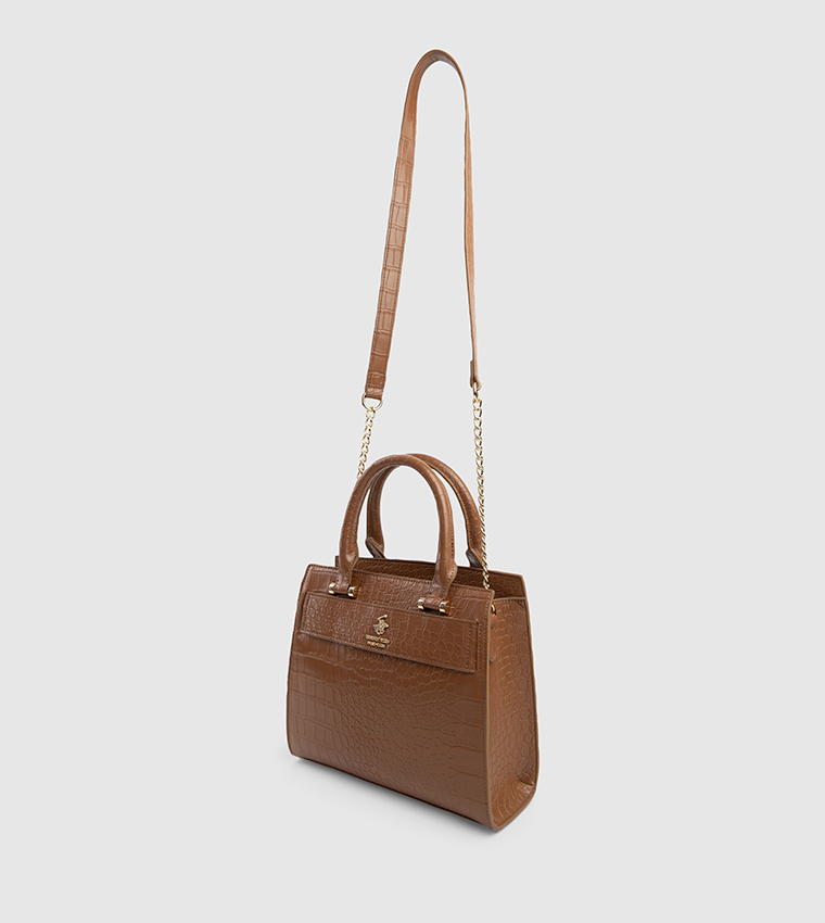 Textured Zip-Closure Satchel Bag