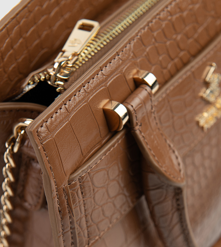 Textured Zip-Closure Satchel Bag