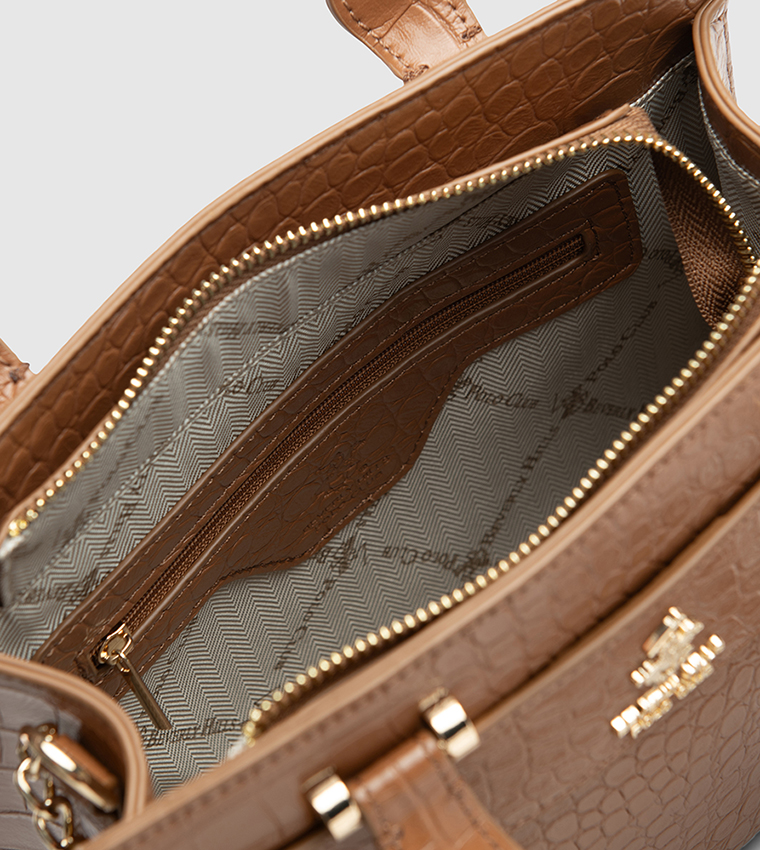 Textured Zip-Closure Satchel Bag