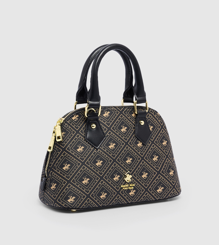 Logo Patterned Satchel Bag