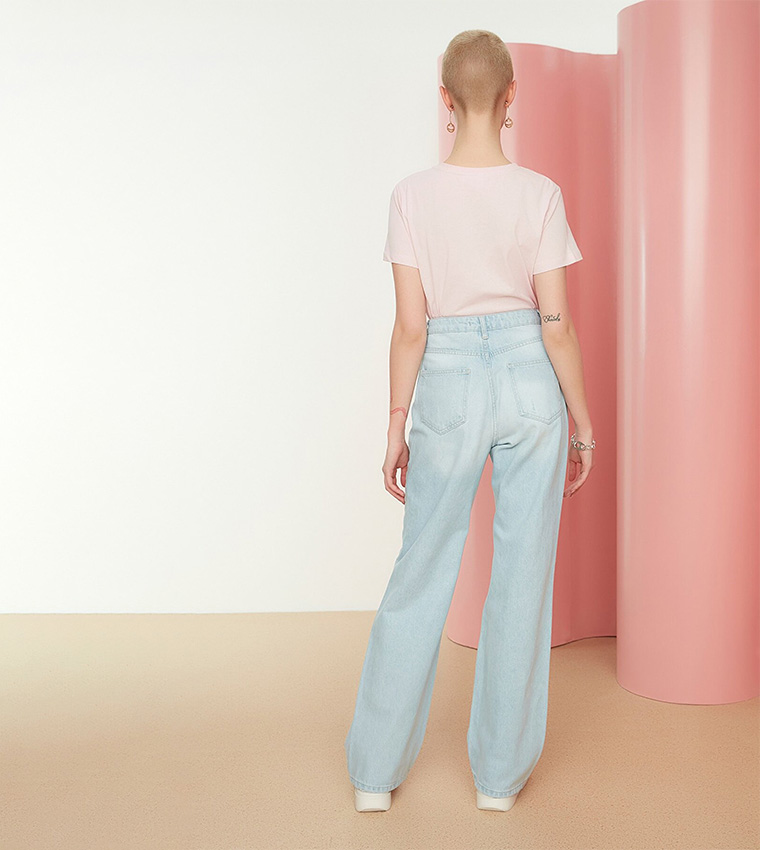 Palazzo Wide Leg Mid Rise Jeans