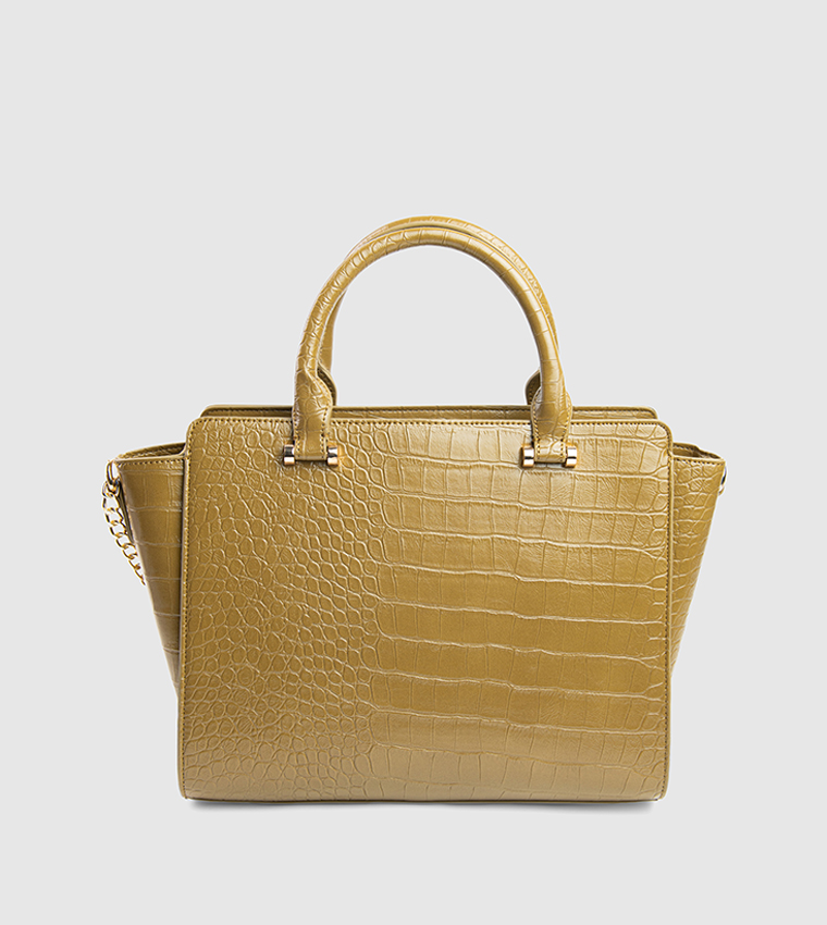 Textured Zip-Closure Satchel Bag