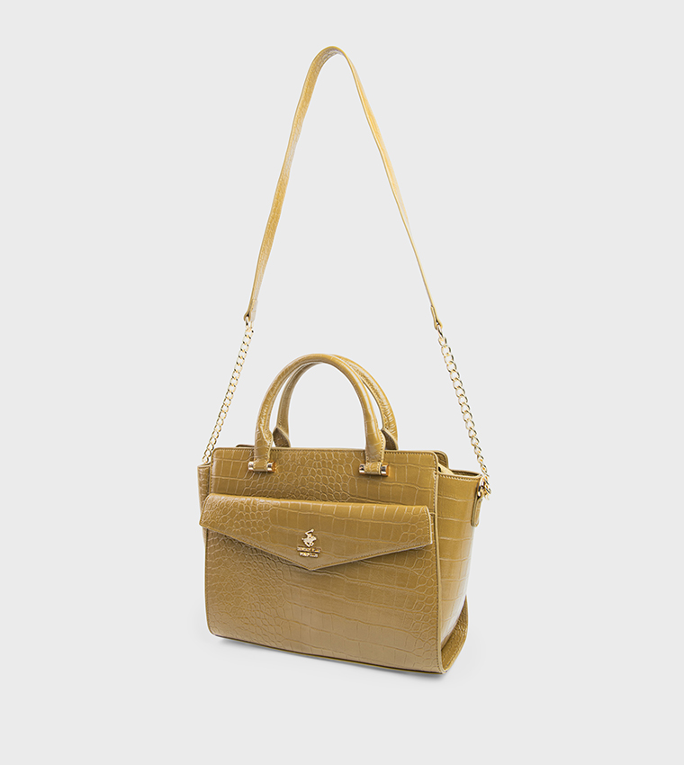 Textured Zip-Closure Satchel Bag