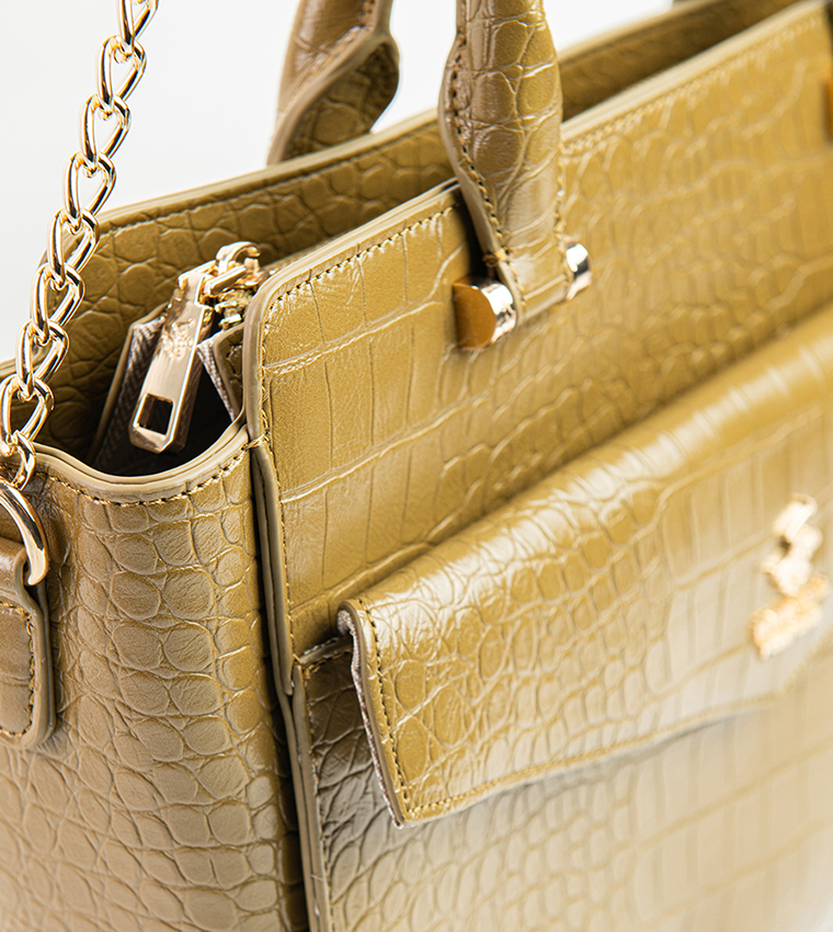 Textured Zip-Closure Satchel Bag