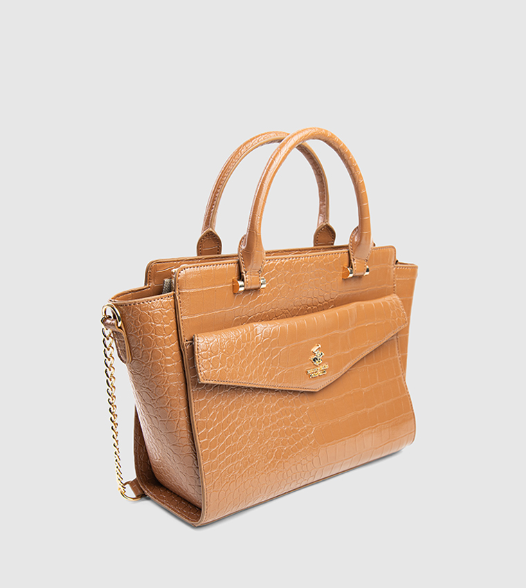 Textured Zip-Closure Satchel Bag