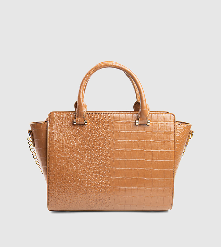 Textured Zip-Closure Satchel Bag