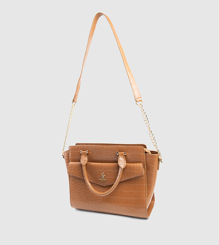 Textured Zip-Closure Satchel Bag