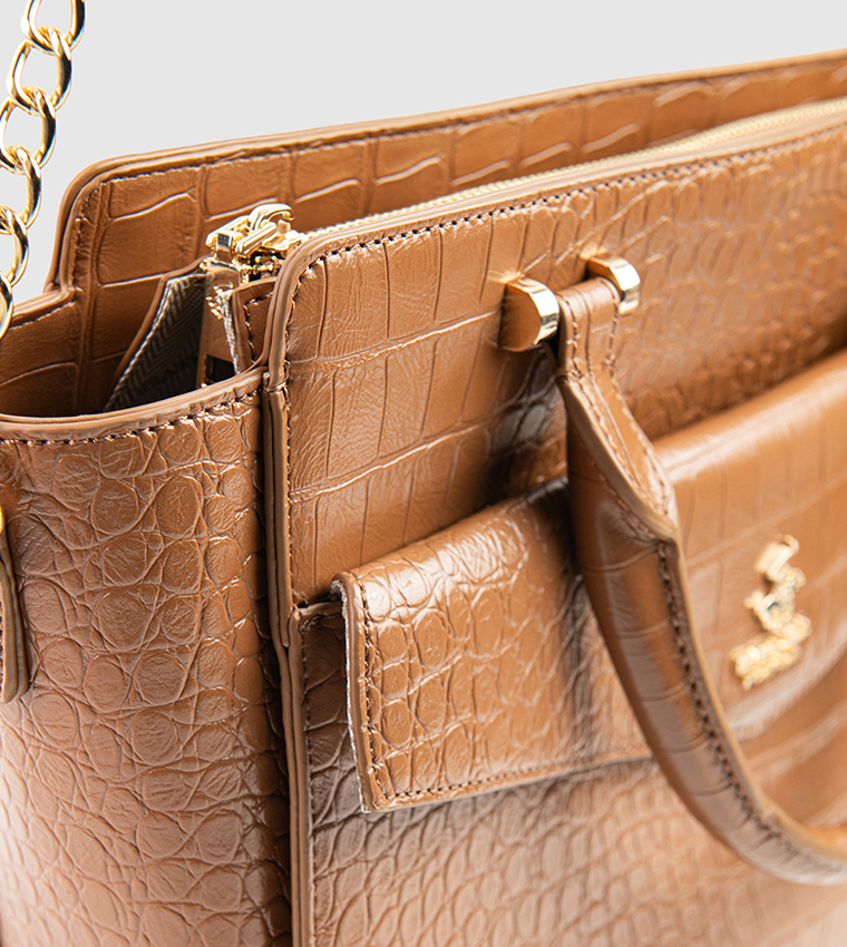 Textured Zip-Closure Satchel Bag