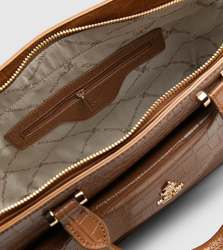 Textured Zip-Closure Satchel Bag