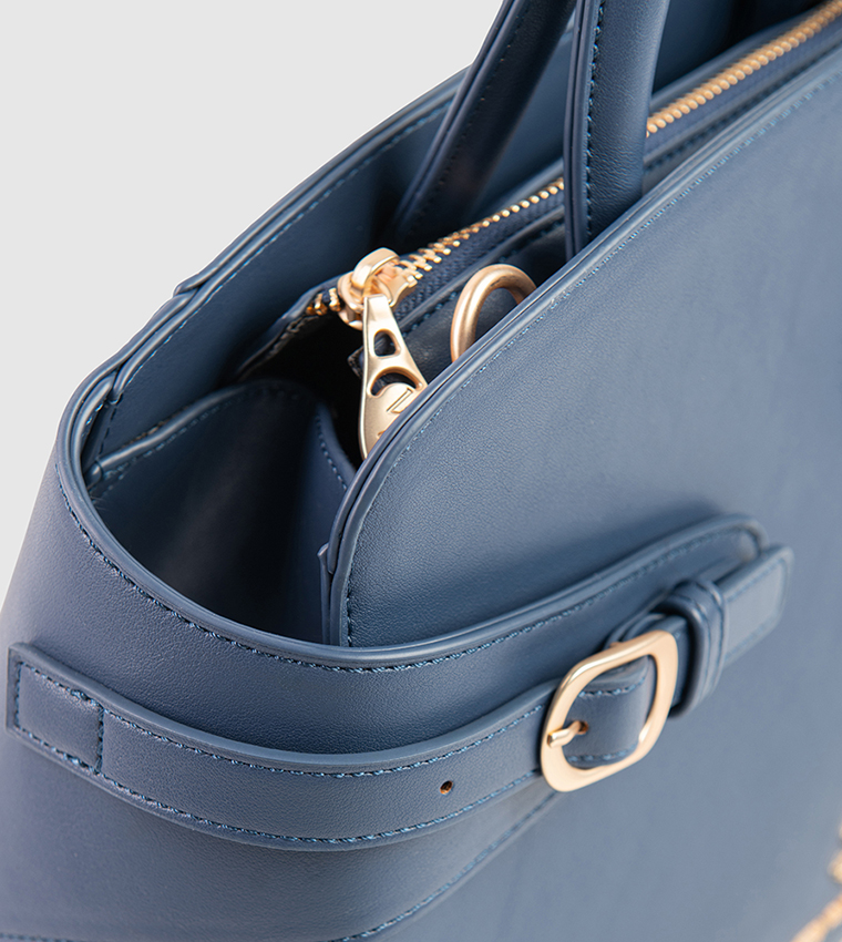 Textured Zip-Closure Satchel Bag
