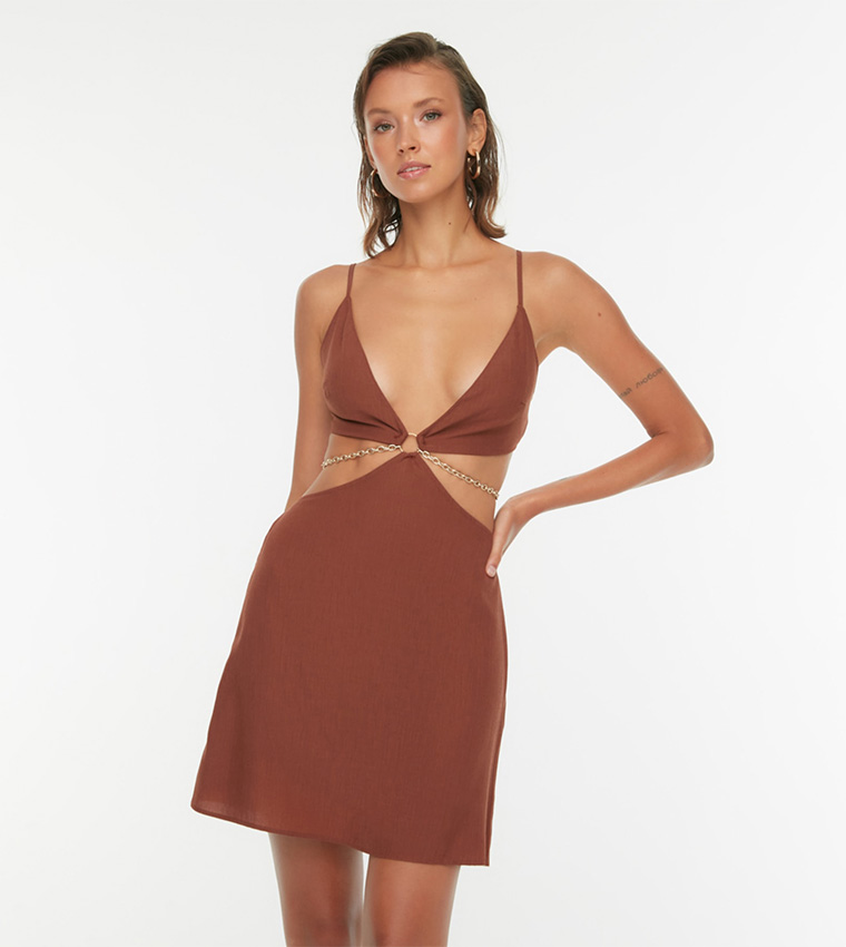 brown chain dress Bare Body Halter Chain Midi Dress main image 0
