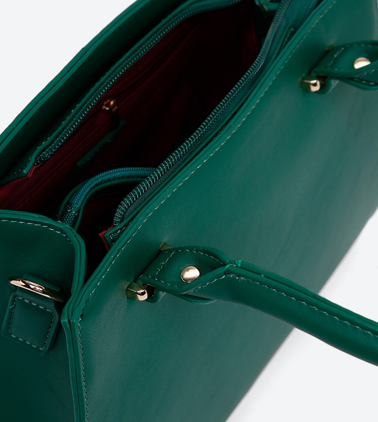 Ladies Handbag With 2 Handles + Detachable Shoulder Strap-Ksa Green