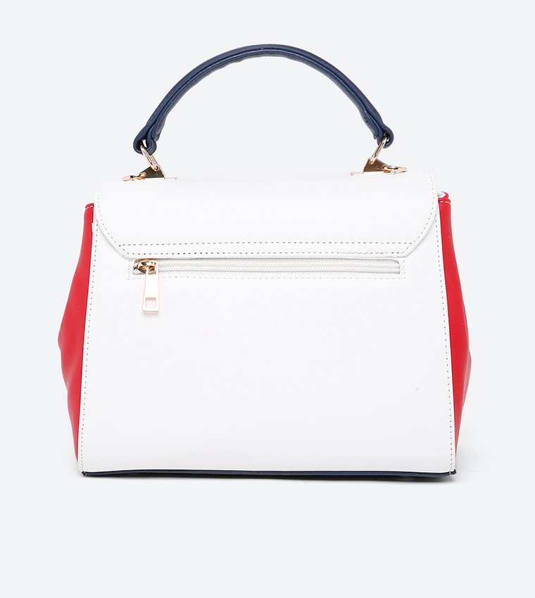 Ladies Handbag With 1 Handle + Detachable Shoulder Strap-Blue-Red-White