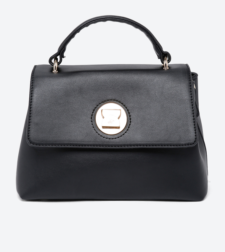 Ladies Handbag With Handle And Detachable Shoulder Strap-Black