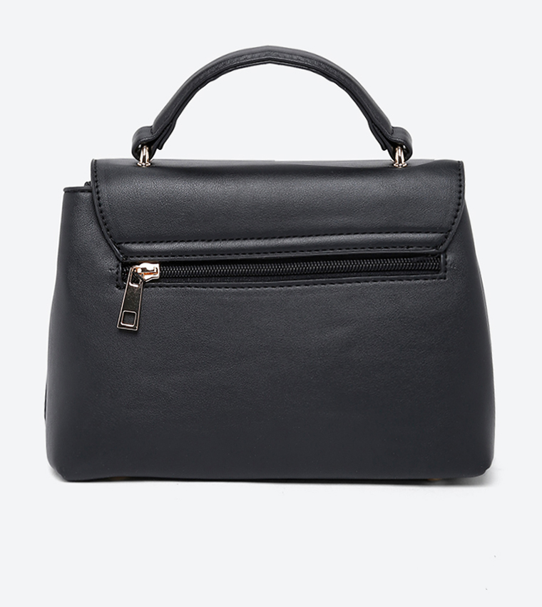 Ladies Handbag With Handle And Detachable Shoulder Strap-Black