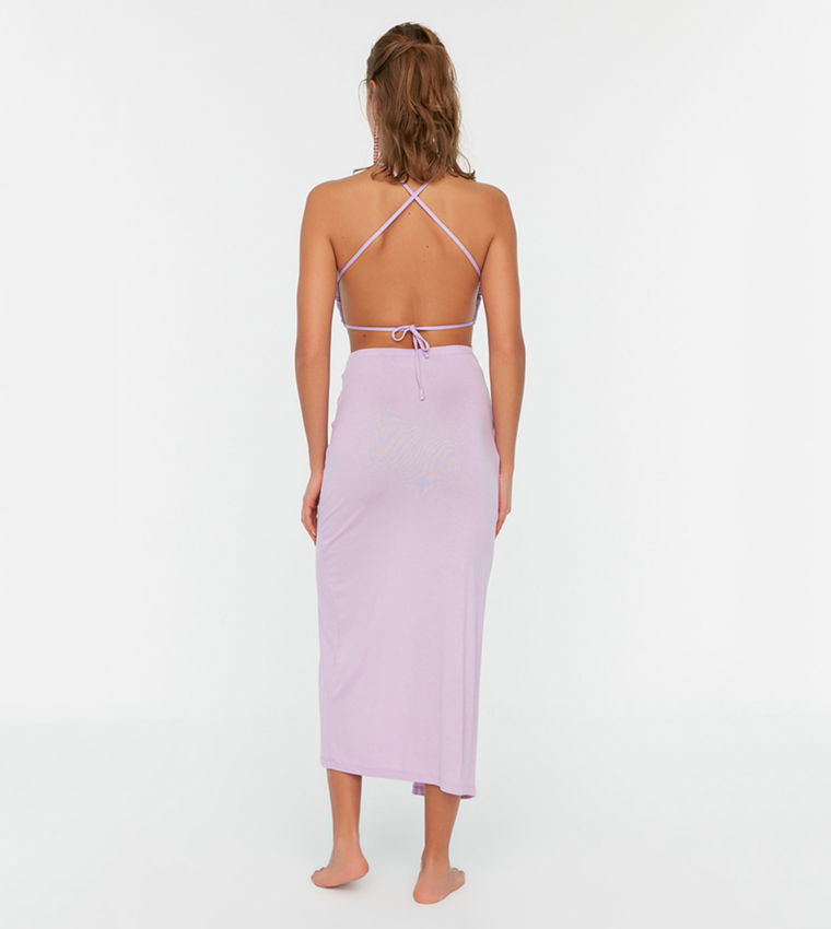 Buy Trendyol Keyhole Halter Neck Slit Dress In Purple | 6thStreet Qatar