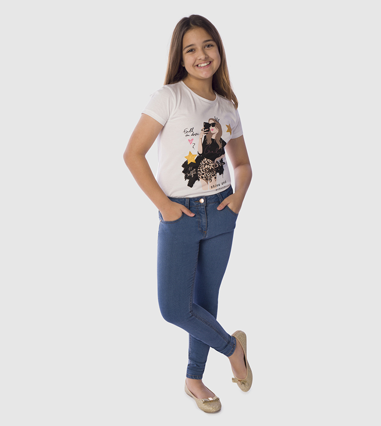 Buy R&B Blue Girls 8 14 Denim Basic Pant In Blue | 6thstreet Kuwait