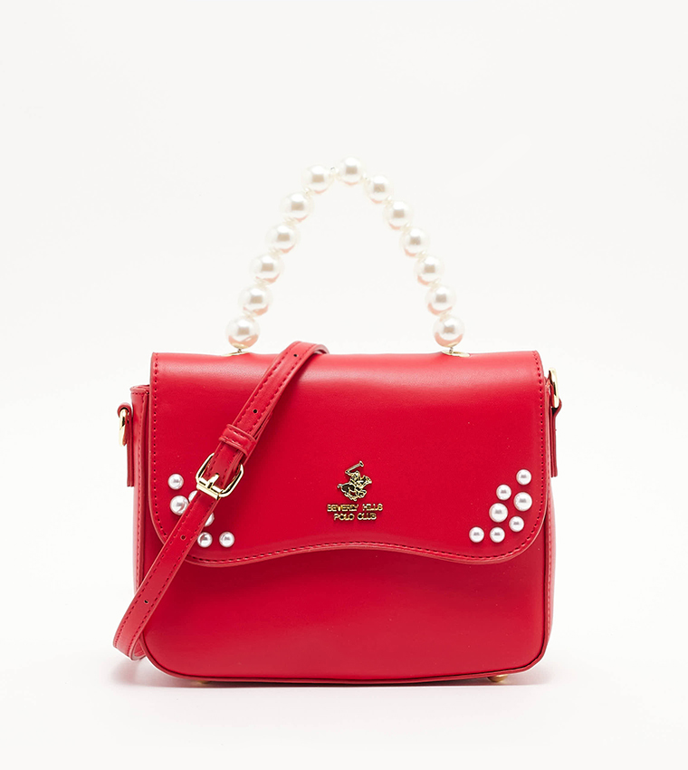 Logo Detail Pearl Top Handle Crossbody Bag