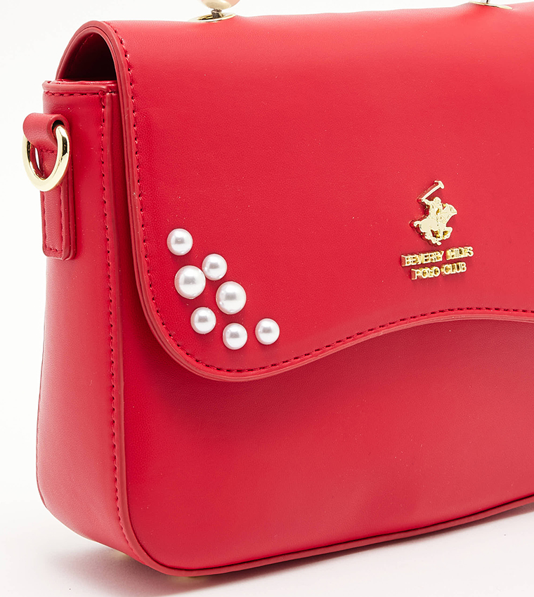 Logo Detail Pearl Top Handle Crossbody Bag