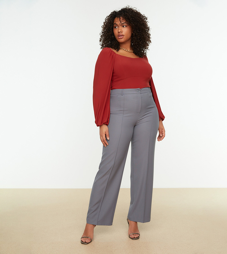 Trendyol Collection Gray Flare Woven Trousers TOFAW19BB0581 - Trendyol