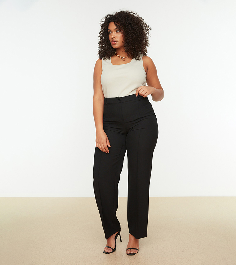 Waist Cropped Hem Trousers In Black 