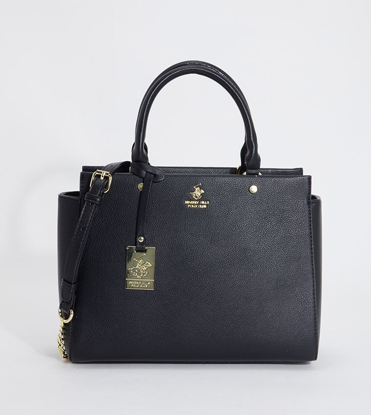 Buy Beverly Hills Polo Club Logo Detail Zippered Satchel Bag In Black ...