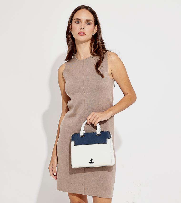 Color Block Logo Detail Satchel Bag