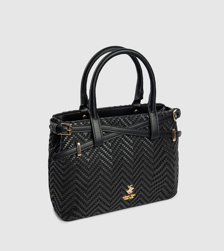Logo Detail Braided Satchel Bag