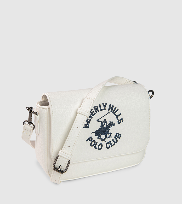 Logo Embroidered Flap Crossbody Bag