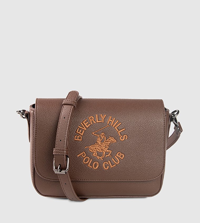 Logo Embroidered Flap Crossbody Bag