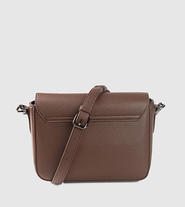 Logo Embroidered Flap Crossbody Bag