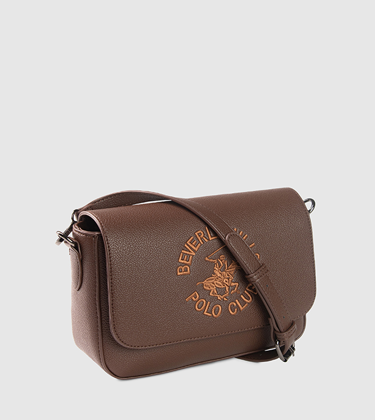 Logo Embroidered Flap Crossbody Bag
