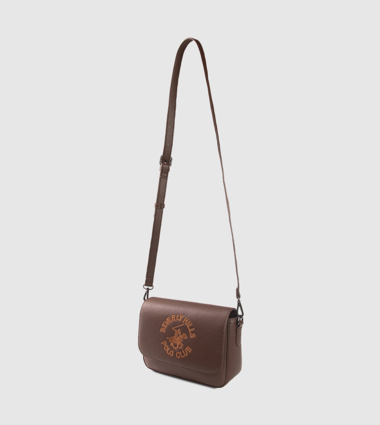 Logo Embroidered Flap Crossbody Bag